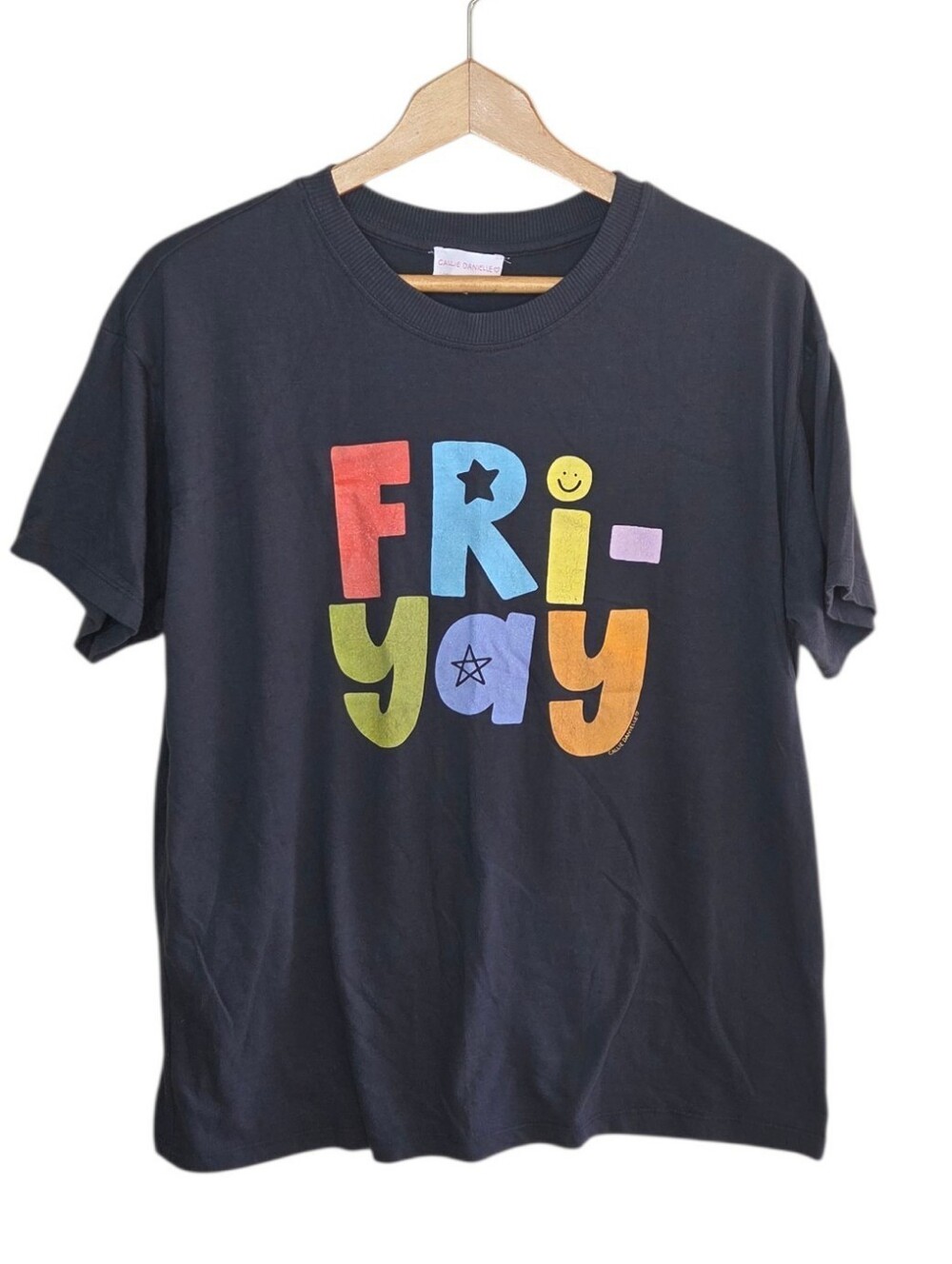 Callie Danielle Dark Gray Fri-Yay Colorful Short Sleeve Graphic Tee Size Large